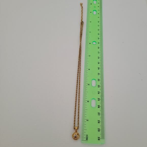 Vintage Nina Ricci NR Round Pendant Necklace Reighstones 14” Gold Chocker Small - Picture 6 of 6